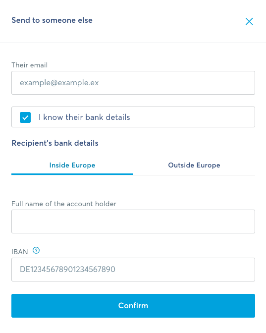 Modtager bankdetaljer i TransferWise